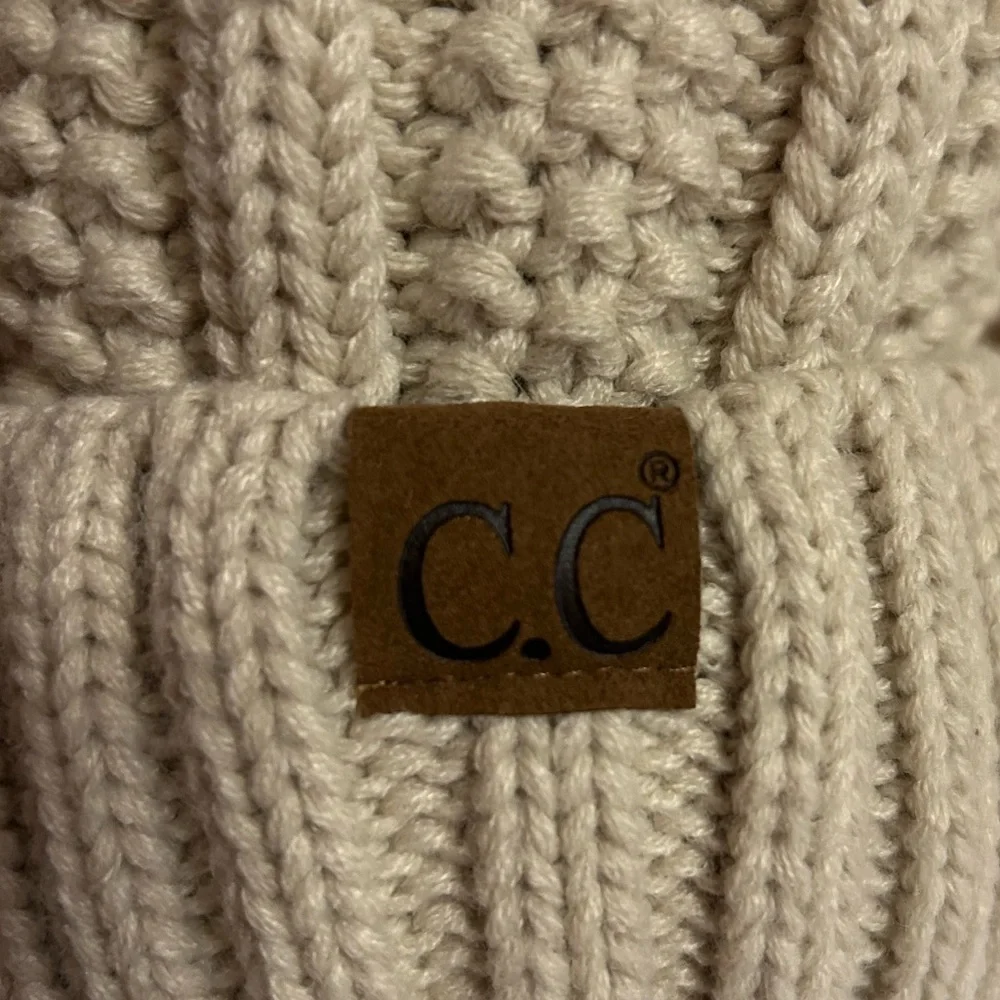 CC Sherpa Lined Knit Beanie with Faux Fur Pom